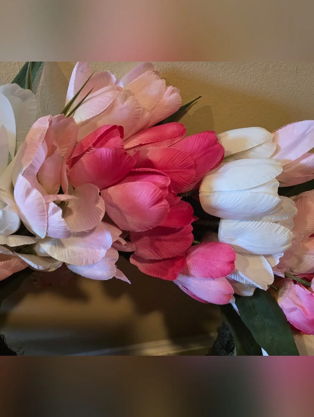Pink & White Tulip Wreath NWT Spring Faux Florals